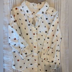 H&M White Button down with woodland creature print